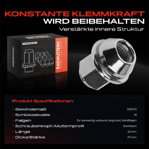 10x Radmutter für Ford B-Max C-Max 2 Fiesta VI Focus 3 4 Kuga Mondeo V Bild 10x Radmutter für Ford B-Max C-Max 2 Fiesta VI Focus 3 4 Kuga Mondeo V