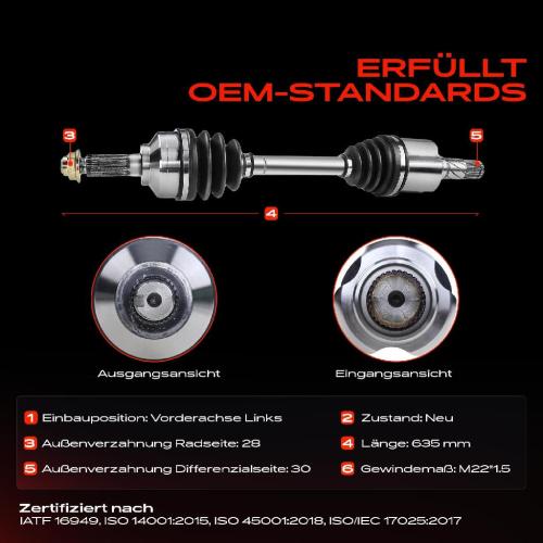 1x Antriebswelle Vorderachse Links für KIA Sorento I JC 2002-2011 2.5L 3.3L 3.5L 2002-2011 Bild 1x Antriebswelle Vorderachse Links für KIA Sorento I JC 2002-2011 2.5L 3.3L 3.5L 2002-2011