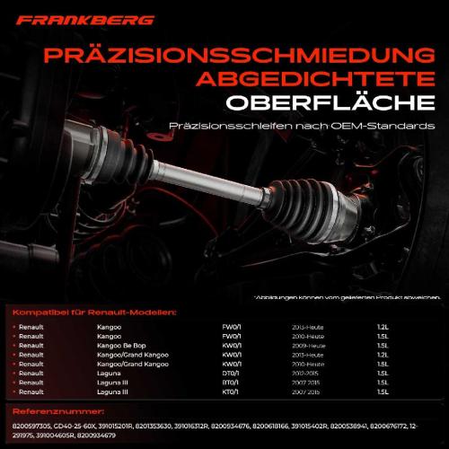 Frankberg 1x Antriebswelle Gelenksatz Vorderachse für Renault Kangoo KW0/1 Laguna Coupe 1.5L Bild Frankberg 1x Antriebswelle Gelenksatz Vorderachse für Renault Kangoo KW0/1 Laguna Coupe 1.5L