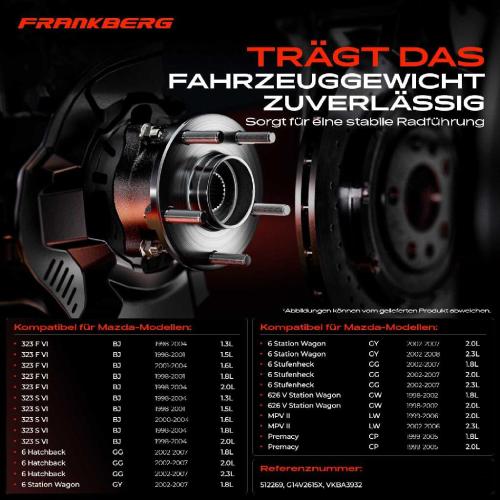 1x Radnabe Radlagersatz Hinterachse beidseitig für Mazda 323 F VI S 6 Hatchback Station Wagon Stufenheck Bild 1x Radnabe Radlagersatz Hinterachse beidseitig für Mazda 323 F VI S 6 Hatchback Station Wagon Stufenheck