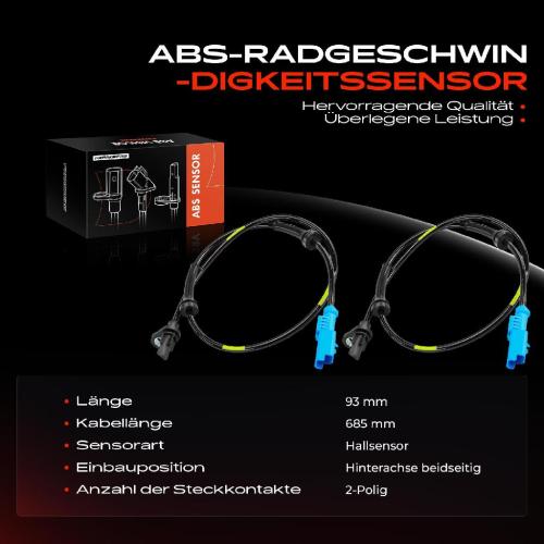 2x ABS Sensor Hinterachse beidseitig für Citroën C3 Aircross II Van III C4 Cactus Opel Crossland X Peugeot 208 Bild 2x ABS Sensor Hinterachse beidseitig für Citroën C3 Aircross II Van III C4 Cactus Opel Crossland X Peugeot 208