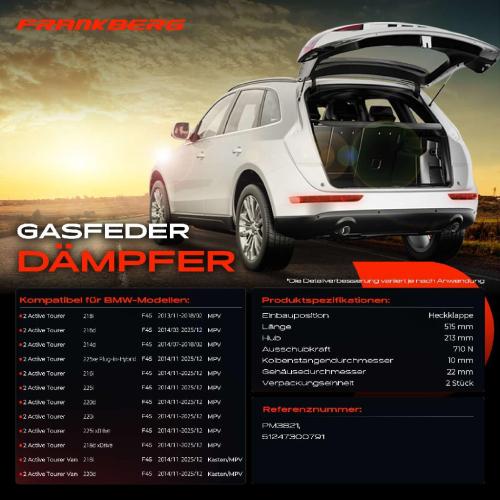 2x Gasfeder Dämpfer Heckklappe für BMW 2 Active Tourer Van F45 Kasten MPV 2013-2023 Bild 2x Gasfeder Dämpfer Heckklappe für BMW 2 Active Tourer Van F45 Kasten MPV 2013-2023