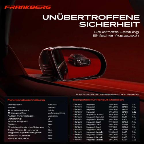 Frankberg 1x Außenspiegel Links für Renault Megane I Cabriolet Coach Klasseic BA0/1 EA0/1 DA0/1 Bild Frankberg 1x Außenspiegel Links für Renault Megane I Cabriolet Coach Klasseic BA0/1 EA0/1 DA0/1