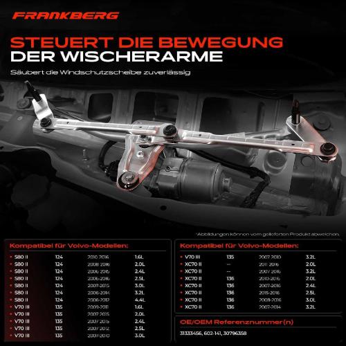 Frankberg 1x Wischergestänge Vorne für Volvo S80 II 124 V70 III 135 XC70 II 136 Bild Frankberg 1x Wischergestänge Vorne für Volvo S80 II 124 V70 III 135 XC70 II 136