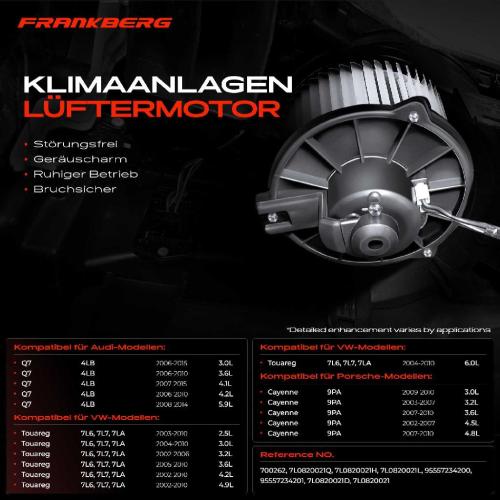Frankberg 1x Gebläsemotor Innenraumgebläse für VW Touareg Audi Q7 4L Porsche Bild Frankberg 1x Gebläsemotor Innenraumgebläse für VW Touareg Audi Q7 4L Porsche