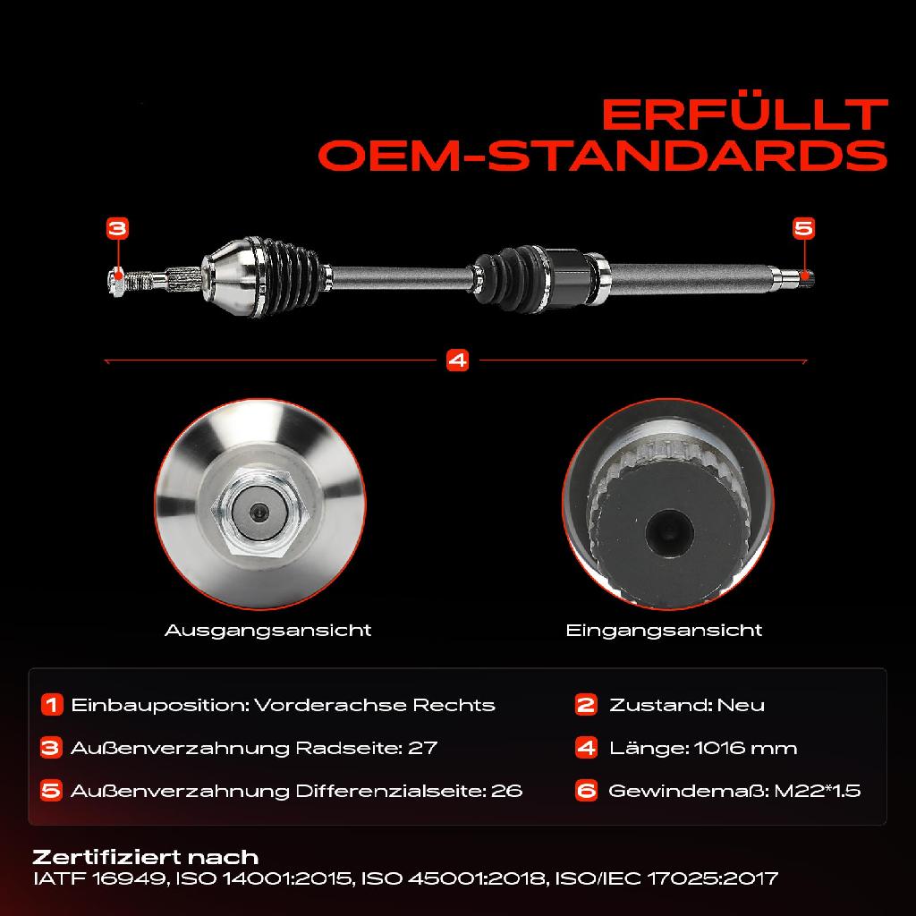 1x Antriebswelle Vorderachse Rechts für Ford Mondeo V CD CF 2.0L Bj ab 2014