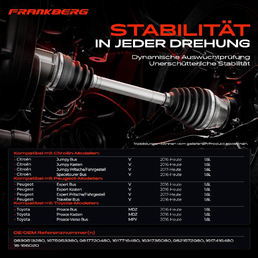 1x Antriebswelle Vorderachse Rechts für Citroën Jumpy Bus Toyota Proace Bus Kasten Verso Bus Peugeot