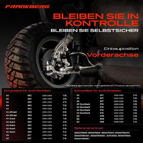 Frankberg 1x Querlenker Vorderachse für Audi A4 Allroad Avant A5 Cabriolet Sportback Q5 2.7L 3.0L 3.2L 2008-2016 Bild Frankberg 1x Querlenker Vorderachse für Audi A4 Allroad Avant A5 Cabriolet Sportback Q5 2.7L 3.0L 3.2L 2008-2016