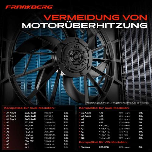 Frankberg 1x Motorkühller Einfachlüfter ohne Kühlerlüfterrahmen VW Touareg Audi A4 A5 A6 A7 A8 Q7 Q8 8W Bild Frankberg 1x Motorkühller Einfachlüfter ohne Kühlerlüfterrahmen VW Touareg Audi A4 A5 A6 A7 A8 Q7 Q8 8W