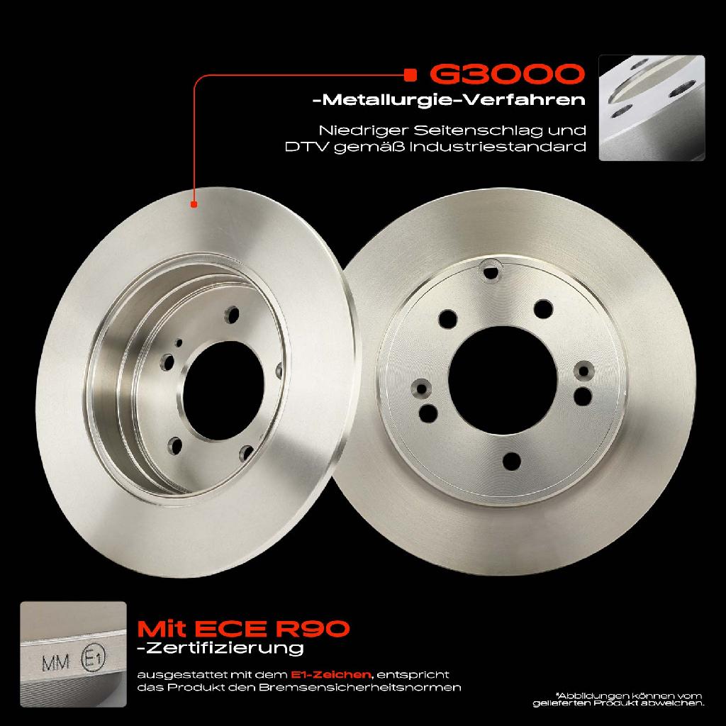 2x Bremsscheiben 4x Bremsbeläge Hinterachse für Hyundai Grandeur TG Sonata V NF KIA Optima JF