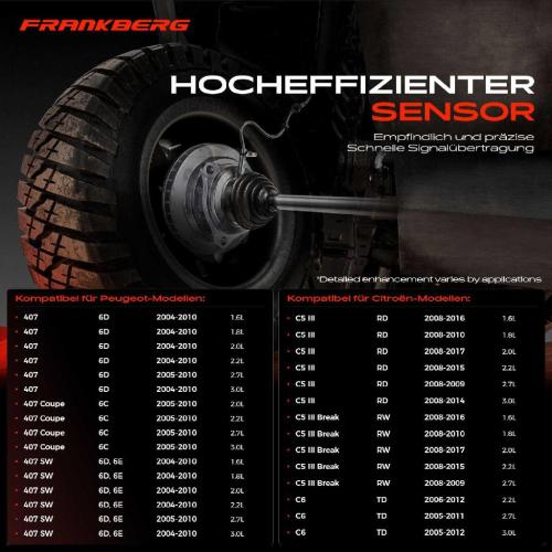 Frankberg 1x ABS Sensor Hinterachse beidseitig für Citroën C5 III Break C6 Peugeot 407 Coupe SW 1.6L 2004-2017 Bild Frankberg 1x ABS Sensor Hinterachse beidseitig für Citroën C5 III Break C6 Peugeot 407 Coupe SW 1.6L 2004-2017