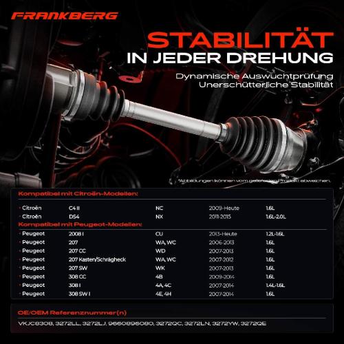 1x Antriebswelle Vorderachse Links für Citroën C4 DS4 Peugeot 308 207 2008 Bj ab 2006 Bild 1x Antriebswelle Vorderachse Links für Citroën C4 DS4 Peugeot 308 207 2008 Bj ab 2006