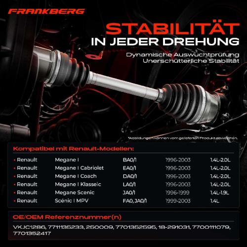 Frankberg 1x Antriebswelle Vorderachse Links für Renault Megane I Cabriolet Coach Klasseic Scénic I MPV Bild Frankberg 1x Antriebswelle Vorderachse Links für Renault Megane I Cabriolet Coach Klasseic Scénic I MPV