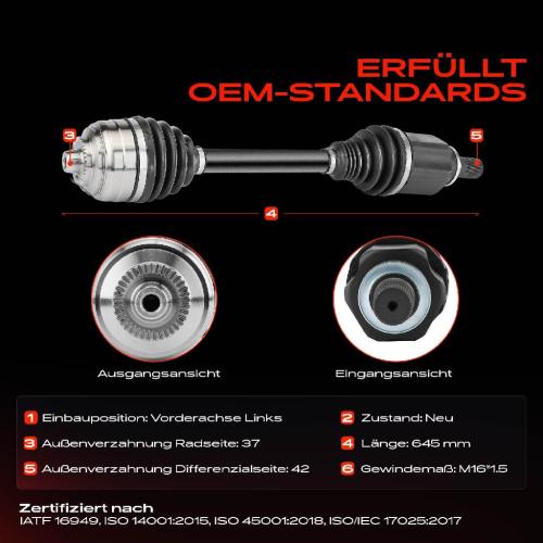 Frankberg 1x Antriebswelle Vorderachse Links für Mercedes-Benz Sprinter 3,5-T 4-T B907 B910 2.1L Bj ab 2018 Bild Frankberg 1x Antriebswelle Vorderachse Links für Mercedes-Benz Sprinter 3,5-T 4-T B907 B910 2.1L Bj ab 2018