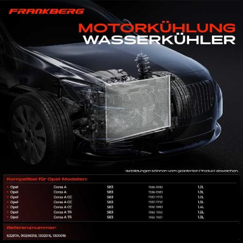 Frankberg 1x Kühler Wasserkühler Motorkühler für Opel Corsa A S83 1.2L-1.4L Bild Frankberg 1x Kühler Wasserkühler Motorkühler für Opel Corsa A S83 1.2L-1.4L