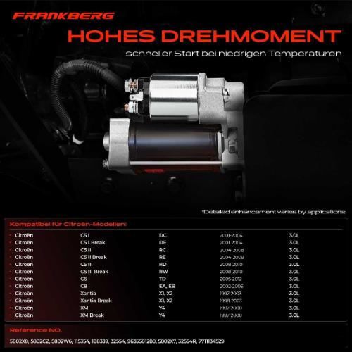 Frankberg 1x Anlasser Starter für Citroën C5 I Break II III C6 C8 Xantia XM Fiat Ulysse Lancia Phedra Peugeot Bild Frankberg 1x Anlasser Starter für Citroën C5 I Break II III C6 C8 Xantia XM Fiat Ulysse Lancia Phedra Peugeot