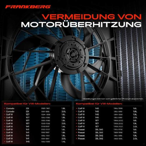 Frankberg 1x Motorkühller Einfachlüfter ohne Kühlerlüfterrahmen VW Golf 3 1H Passat 35I Polo 86C Vento Bild Frankberg 1x Motorkühller Einfachlüfter ohne Kühlerlüfterrahmen VW Golf 3 1H Passat 35I Polo 86C Vento