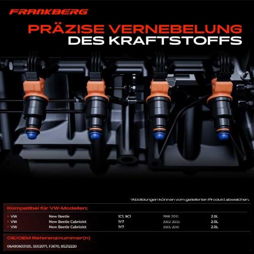 Frankberg 4x Einspritzventil Einspritzdüse für VW New Beetle 1C1 9C1 1Y7 2.0L 1998-2010 Bild Frankberg 4x Einspritzventil Einspritzdüse für VW New Beetle 1C1 9C1 1Y7 2.0L 1998-2010