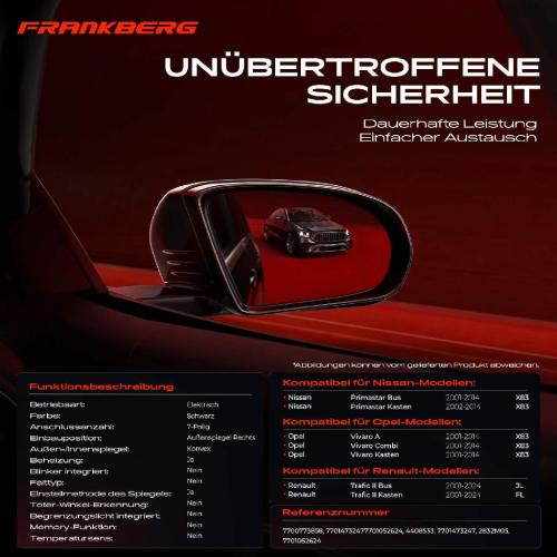 Frankberg 1x Außenspiegel Rechts für Opel Vivaro A Pritsche Combi Nissan Primastar Bus Renault Bild Frankberg 1x Außenspiegel Rechts für Opel Vivaro A Pritsche Combi Nissan Primastar Bus Renault