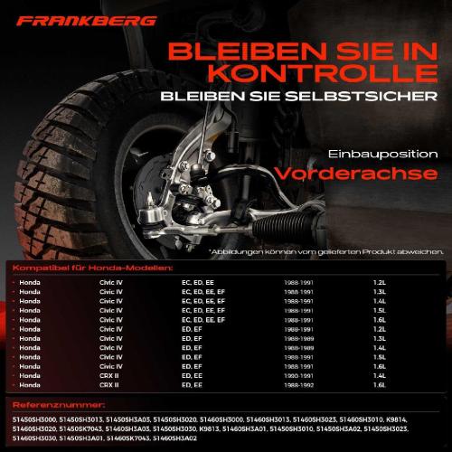 Frankberg 1x Querlenker Vorderachse für Honda Civic IV Hatchback Stufenheck CRX II 1.4L 1.5L 1.6L 1988-1992 Bild Frankberg 1x Querlenker Vorderachse für Honda Civic IV Hatchback Stufenheck CRX II 1.4L 1.5L 1.6L 1988-1992