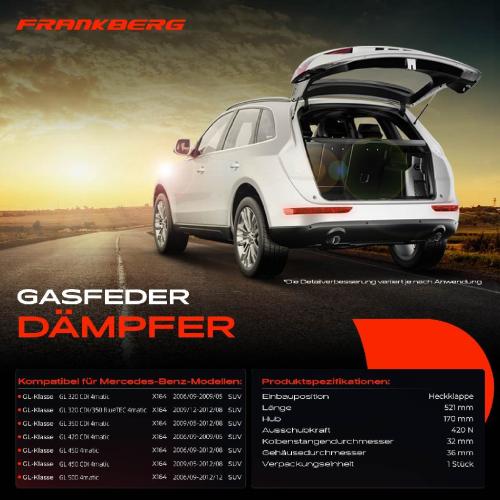 Frankberg 1x Gasfeder D mpfer Heckklappe f r Mercedes-Benz GL-Klasse X164 SUV 2006-2012 Bild Frankberg 1x Gasfeder D mpfer Heckklappe f r Mercedes-Benz GL-Klasse X164 SUV 2006-2012