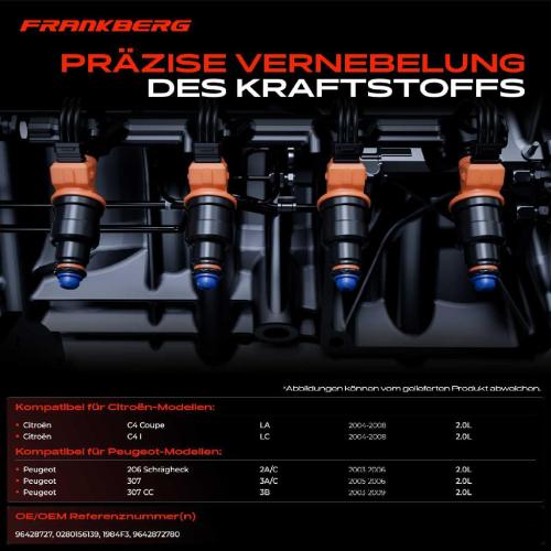 Frankberg 4x Einspritzventil Einspritzdüse für Citroën C4 Peugeot 206 307 2.0L Bild Frankberg 4x Einspritzventil Einspritzdüse für Citroën C4 Peugeot 206 307 2.0L