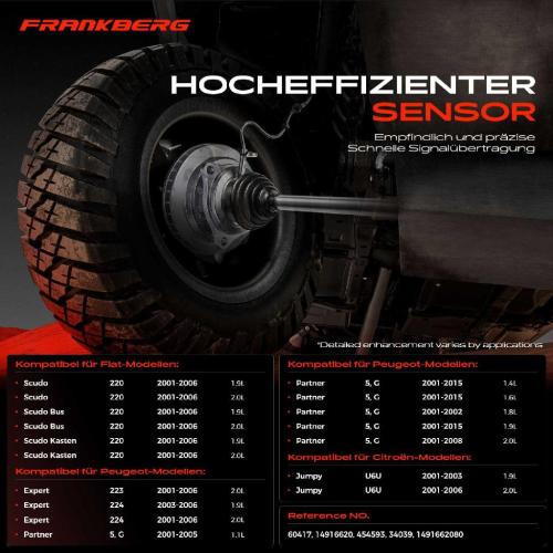 Frankberg 1x ABS Sensor Hinterachse beidseitig für Citroën Jumpy Kasten Fiat Scudo Bus Peugeot Expert Partner Bild Frankberg 1x ABS Sensor Hinterachse beidseitig für Citroën Jumpy Kasten Fiat Scudo Bus Peugeot Expert Partner