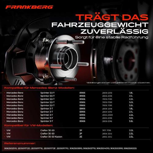 Frankberg 2x Radnabe Radlagersatz Hinterachse beidseitig für Mercedes-Benz Sprinter 3,5-T Bus Kasten B906 Bild Frankberg 2x Radnabe Radlagersatz Hinterachse beidseitig für Mercedes-Benz Sprinter 3,5-T Bus Kasten B906