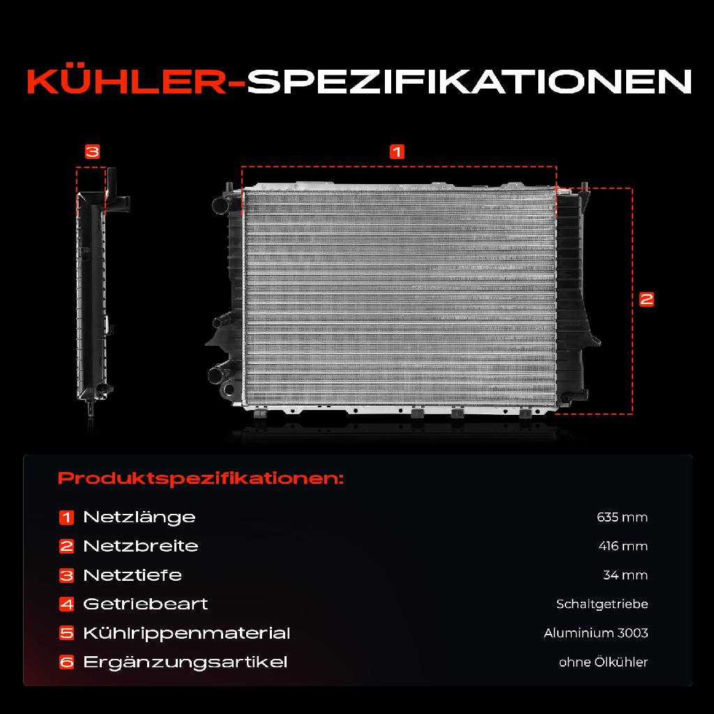 1x Kühler Wasserkühler Motorkühler für Audi 100 Avant 4A2 A6 Avant 4A5 2.0L 2.3L