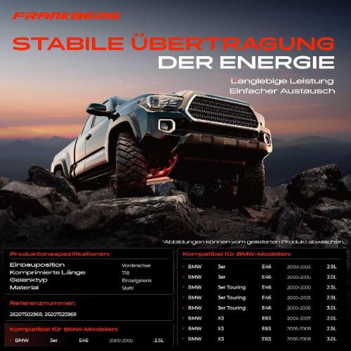 Frankberg 1x Kardanwelle Gelenkwelle Vorderachse für BMW 3er E46 3er Touring X3 E83 2.5L 2.9L 3.0L 2.0L 2000-2008 Bild Frankberg 1x Kardanwelle Gelenkwelle Vorderachse für BMW 3er E46 3er Touring X3 E83 2.5L 2.9L 3.0L 2.0L 2000-2008