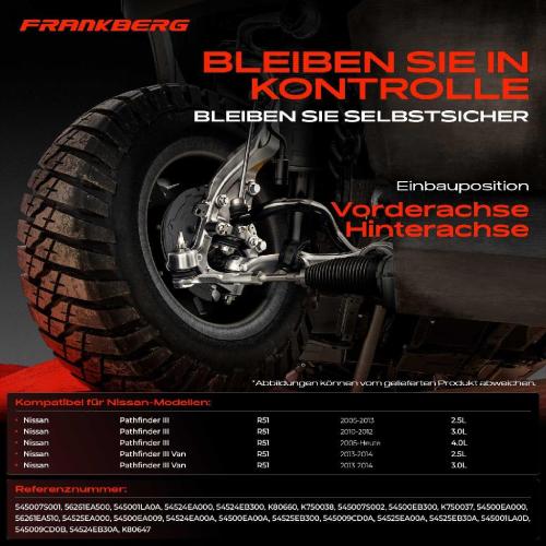 Frankberg 1x Querlenker Satz Hinterachse für Nissan Pathfinder III R51 Pathfinder III Van 2.5L 3.0L 4.0L Bj ab 2005 Bild Frankberg 1x Querlenker Satz Hinterachse für Nissan Pathfinder III R51 Pathfinder III Van 2.5L 3.0L 4.0L Bj ab 2005