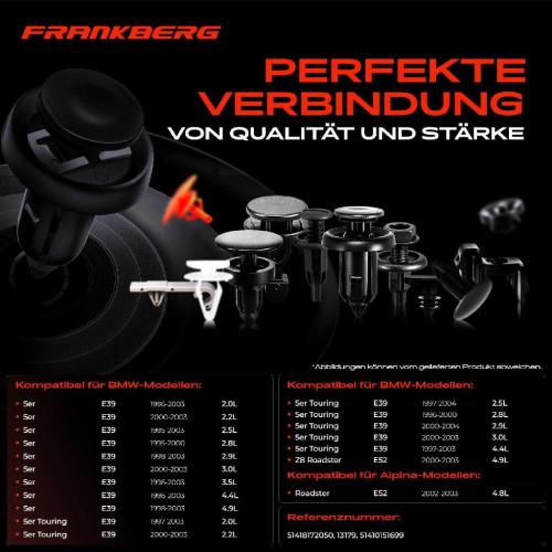 Frankberg 10x Befestigungsclips Türverkleidung für BMW 5er E39 Z8 E52 MINI Paceman R61 Bild Frankberg 10x Befestigungsclips Türverkleidung für BMW 5er E39 Z8 E52 MINI Paceman R61