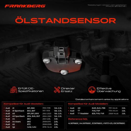 Frankberg 1x Ölstandsensor für VW Golf VI 5K1 Audi A3 8P1 8V A1 8X1 A4 8K2 B8 Bild Frankberg 1x Ölstandsensor für VW Golf VI 5K1 Audi A3 8P1 8V A1 8X1 A4 8K2 B8