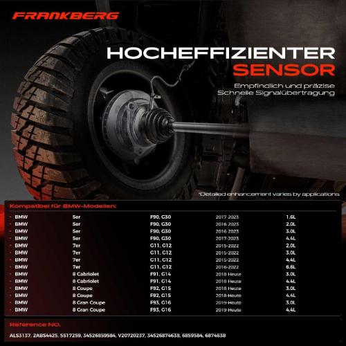 Frankberg 1x ABS Sensor Hinterachse beidseitig für BMW F90 G30 G11 G12 F91 G14 F92 G15 F93 G16 2.0L 4.4L 6.6L Bj ab 2015 Bild Frankberg 1x ABS Sensor Hinterachse beidseitig für BMW F90 G30 G11 G12 F91 G14 F92 G15 F93 G16 2.0L 4.4L 6.6L Bj ab 2015