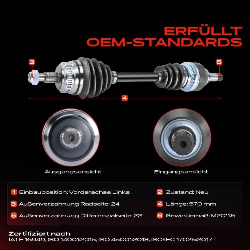 1x Antriebswelle Vorderachse Links für Mercedes-Benz A-Klasse W168 1.4L 1.6L 1.7L 1997-2004 Bild 1x Antriebswelle Vorderachse Links für Mercedes-Benz A-Klasse W168 1.4L 1.6L 1.7L 1997-2004