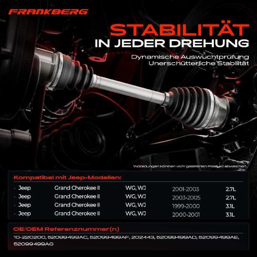 1x Antriebswelle Vorderachse für Jeep Grand Cherokee II WG WJ 2.7L 3.1L 1999-2005 Bild 1x Antriebswelle Vorderachse für Jeep Grand Cherokee II WG WJ 2.7L 3.1L 1999-2005