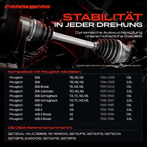 Frankberg 1x Antriebswelle Vorderachse Links für Peugeot 405 II Break 4B 306 Break N3 Bild Frankberg 1x Antriebswelle Vorderachse Links für Peugeot 405 II Break 4B 306 Break N3