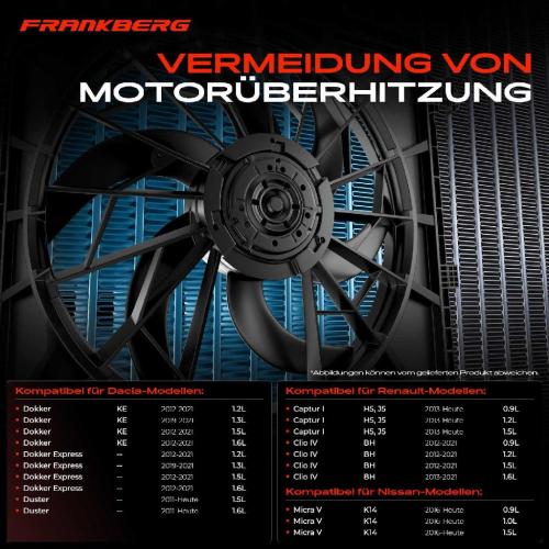 Frankberg 1x Motorkühller Einfachlüfter mit Kühlerlüfterrahmen Dacia Dokker Duster Renault Clio IV Nissan Bild Frankberg 1x Motorkühller Einfachlüfter mit Kühlerlüfterrahmen Dacia Dokker Duster Renault Clio IV Nissan
