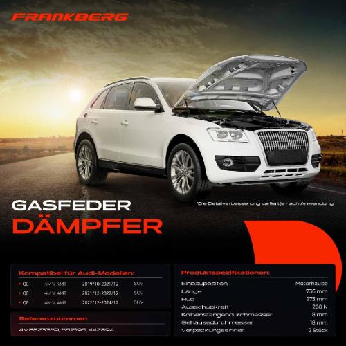 Frankberg 2x Gasfeder Dämpfer Motorhaube für Audi Q8 4MN 4MT SUV Bj ab 2018 Bild Frankberg 2x Gasfeder Dämpfer Motorhaube für Audi Q8 4MN 4MT SUV Bj ab 2018