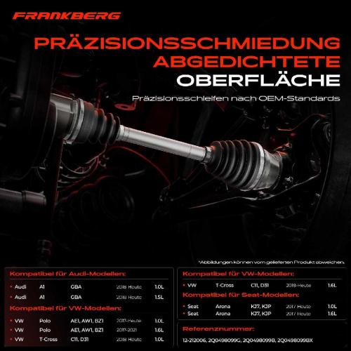 Frankberg 1x Antriebswelle Gelenksatz Vorderachse für VW Polo AE1 T-Cross Audi A1 GBA Seat Arona Bild Frankberg 1x Antriebswelle Gelenksatz Vorderachse für VW Polo AE1 T-Cross Audi A1 GBA Seat Arona