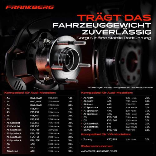 Frankberg 1x Radnabe Radlagersatz Hinterachse beidseitig für VW Touareg Audi A4 Allroad Avant A5 Cabriolet Sportback Bild Frankberg 1x Radnabe Radlagersatz Hinterachse beidseitig für VW Touareg Audi A4 Allroad Avant A5 Cabriolet Sportback