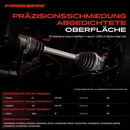 Frankberg 1x Antriebswelle Gelenksatz Vorderachse für Citroën C1 PM PN Peugeot 107 Toyota Aygo B1 Bild Frankberg 1x Antriebswelle Gelenksatz Vorderachse für Citroën C1 PM PN Peugeot 107 Toyota Aygo B1