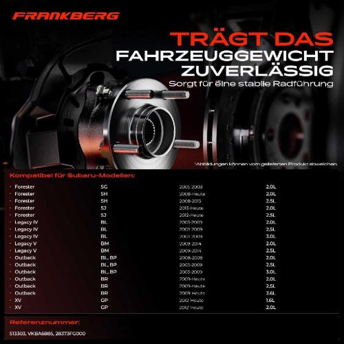 Frankberg 1x Radnabe Radlagersatz Vorderachse beidseitig für Subaru Forester Impreza Schrägheck Stufenheck Legacy IV Bild Frankberg 1x Radnabe Radlagersatz Vorderachse beidseitig für Subaru Forester Impreza Schrägheck Stufenheck Legacy IV
