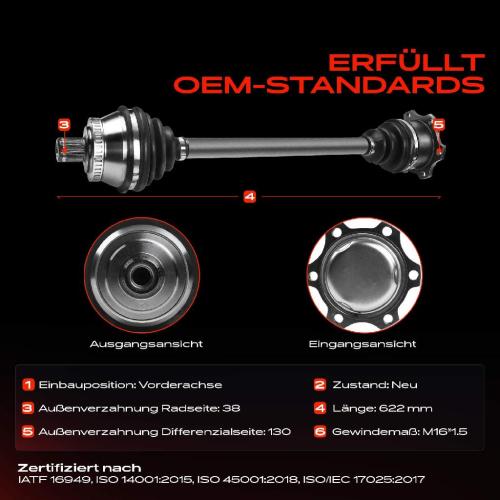 1x Antriebswelle Vorderachse für Audi A4 8D2 8D5 A6 4B2 4B5 VW Passat 3B2 3B5 Skoda Superb Bild 1x Antriebswelle Vorderachse für Audi A4 8D2 8D5 A6 4B2 4B5 VW Passat 3B2 3B5 Skoda Superb