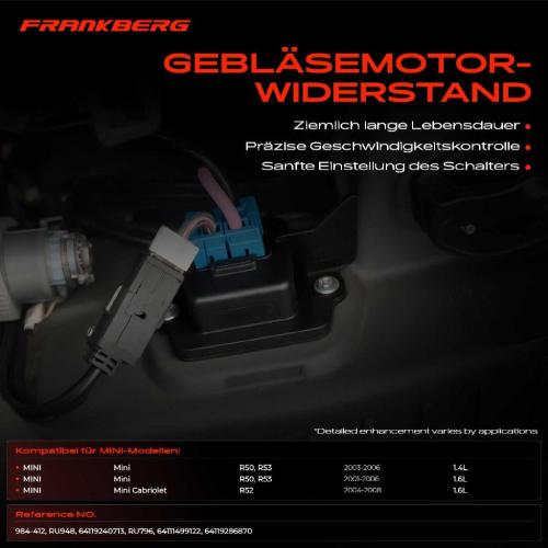 1x Widerstand Vorwiderstand Gebläsemotor für MINI Mini R50 R52 R53 2001-2007 Bild 1x Widerstand Vorwiderstand Gebläsemotor für MINI Mini R50 R52 R53 2001-2007