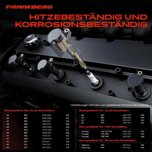 Frankberg 4x Z ndspule+4x Z ndkerze f r VW Touareg Audi A4 Avant Cabriolet A5 Sportback A6 Allroad A7 A8 Q5 Q7 Bild Frankberg 4x Z ndspule+4x Z ndkerze f r VW Touareg Audi A4 Avant Cabriolet A5 Sportback A6 Allroad A7 A8 Q5 Q7