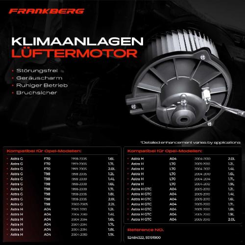 Frankberg 1x Gebläsemotor Innenraumgebläse für Opel Astra G Astra H Astra 1.2L-2.2L Bj ab 1998 Bild Frankberg 1x Gebläsemotor Innenraumgebläse für Opel Astra G Astra H Astra 1.2L-2.2L Bj ab 1998