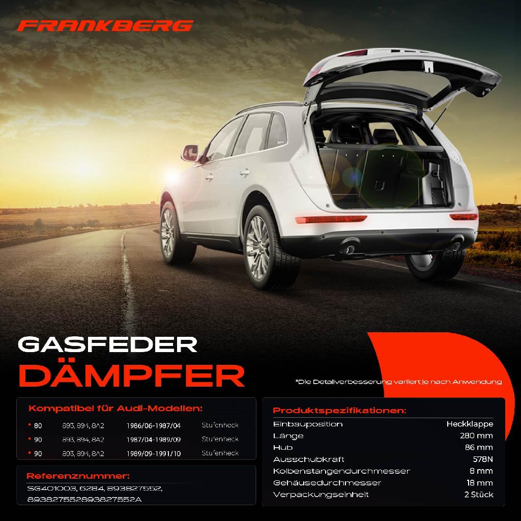 2x Gasfeder Dämpfer Heckklappe Audi 80 90 893 894 Stufenheck 1986-1991