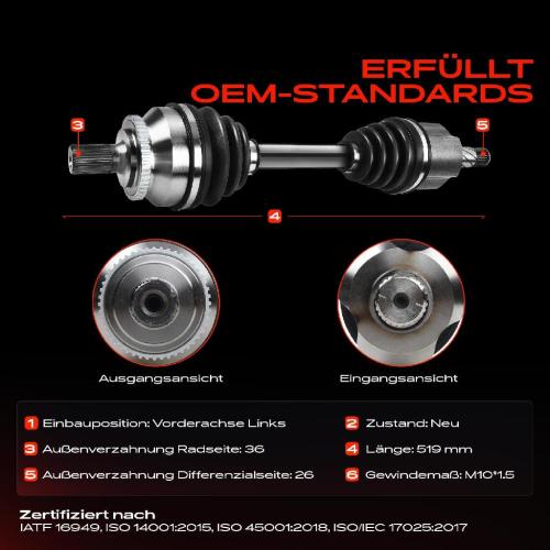 1x Antriebswelle Vorderachse Links für Volvo S70 874 V70 I 875 876 1999-2000 Bild 1x Antriebswelle Vorderachse Links für Volvo S70 874 V70 I 875 876 1999-2000