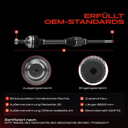 1x Antriebswelle Vorderachse Rechts für Peugeot 306 7B N3 405 7E N3 N5 405 II Break 4B 4E 1.9L 2.0L Bild 1x Antriebswelle Vorderachse Rechts für Peugeot 306 7B N3 405 7E N3 N5 405 II Break 4B 4E 1.9L 2.0L